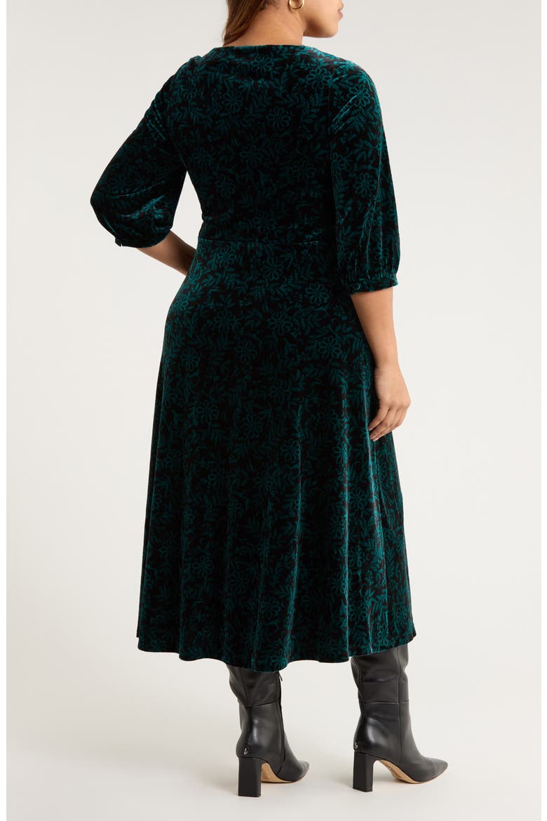 Oak Cottage Velvet Midi Dress, Alternate, color, EVENING WOODLAND STUDIO GREEN