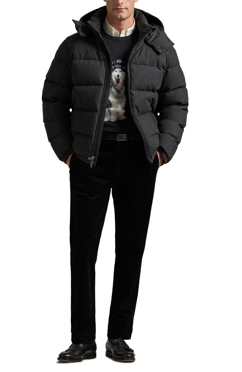 Polo Ralph Lauren Decker Performance Wool Blend Hooded Down Jacket, Alternate, color, Dark Charcoal