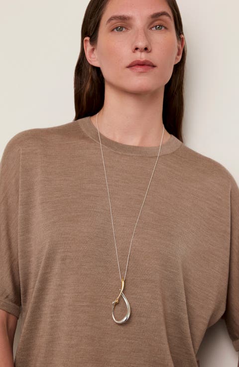 Large Egret Two-Tone Pendant Necklace