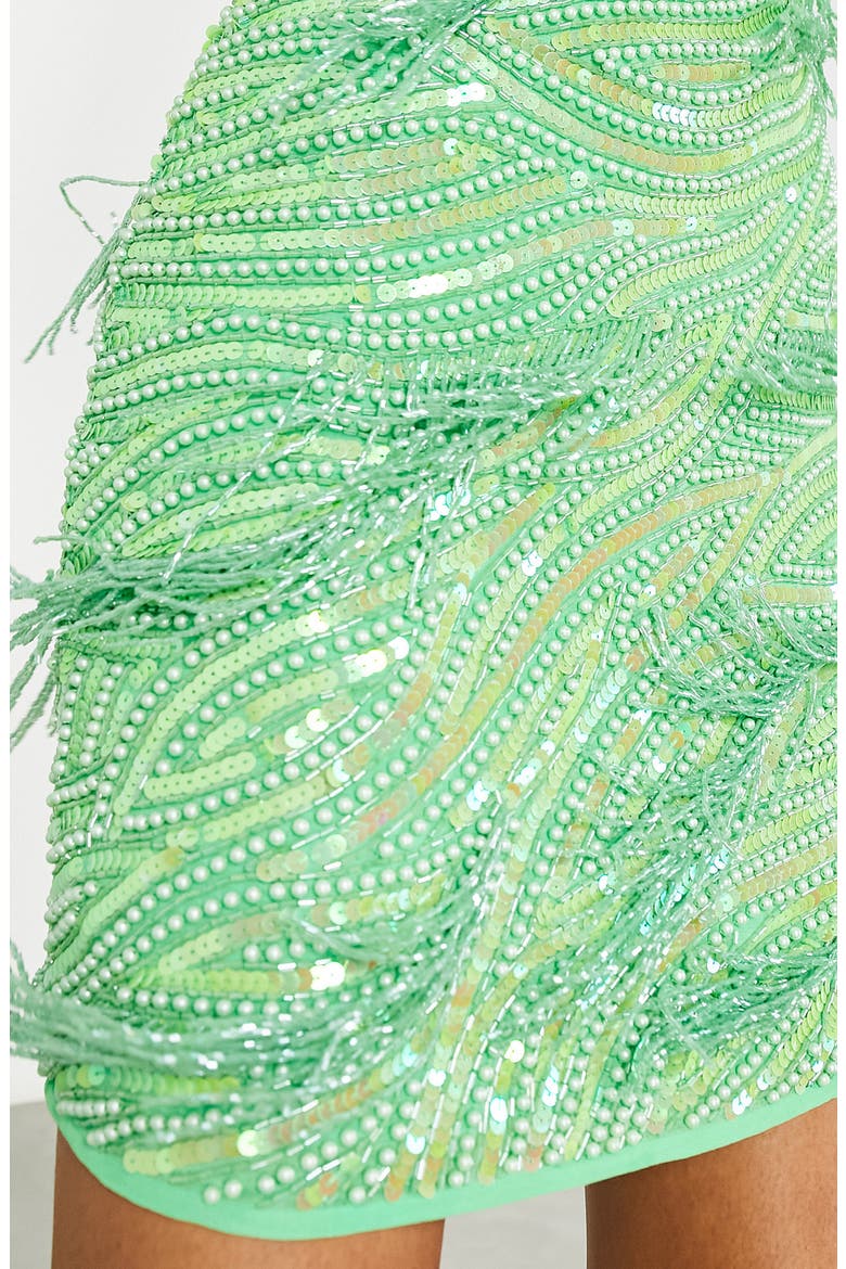 EDITION Beaded Sequin Fringe Open Back Dress, Alternate, color, LIGHT GREEN