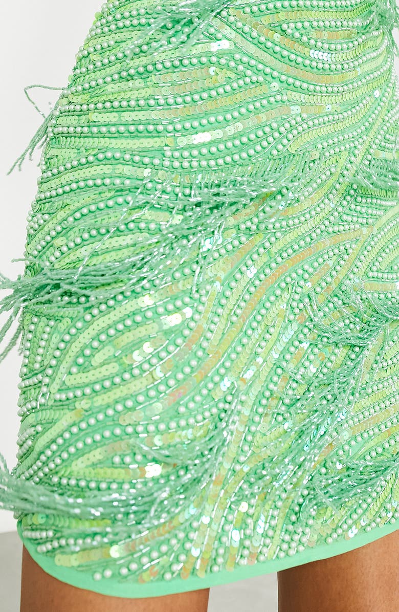 ASOS DESIGN EDITION Beaded Sequin Fringe Open Back Dress, Alternate, color, 