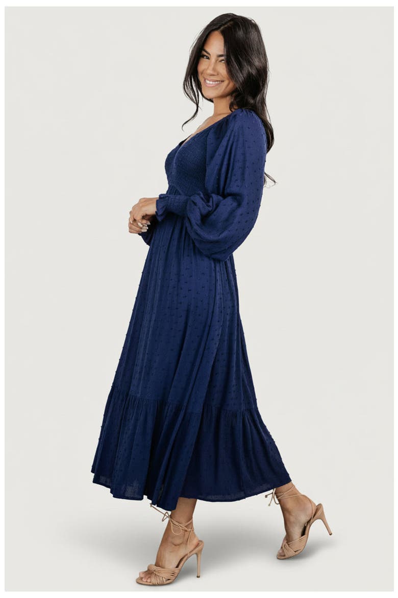 Lainey Smocked Dotted Midi Dress, Alternate, color, Midnight Blue