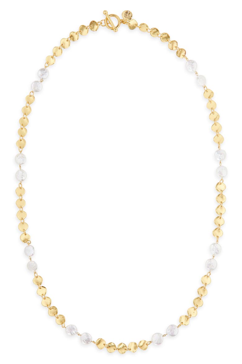Mini Coin & Pearl Station Necklace, Main, color, GOLD