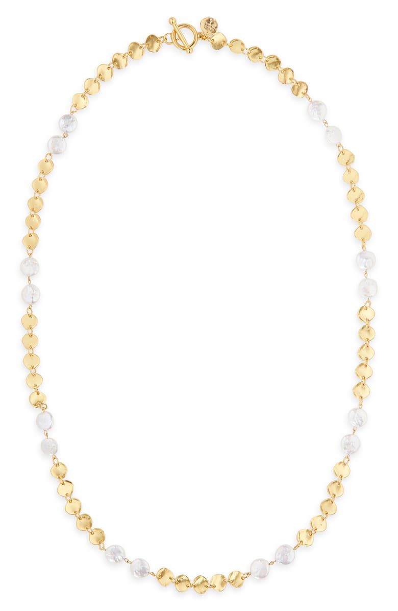 Karine Sultan Mini Coin & Pearl Station Necklace, Main, color, Gold