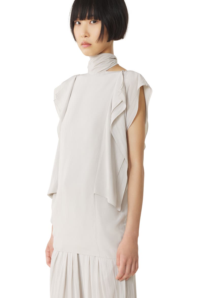 White Frilled Top In Charmeuse, Alternate, color, White