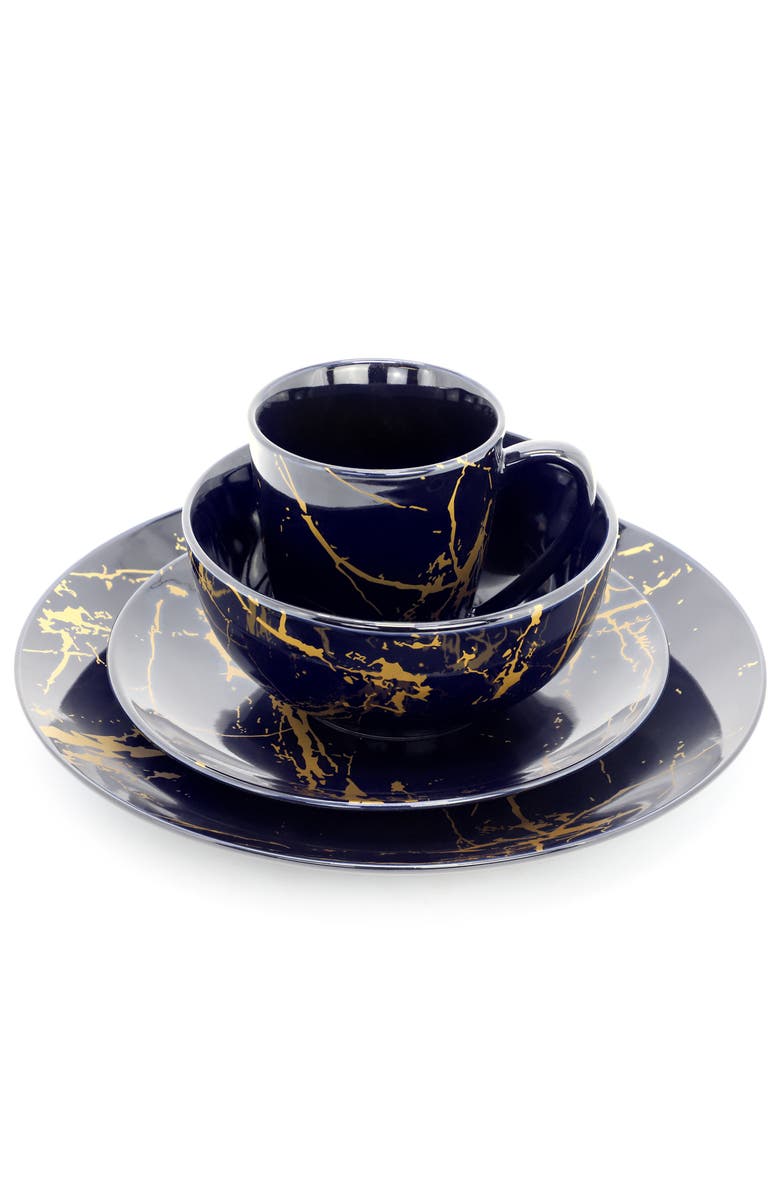 Elama Fine Marble 16 Piece Porcelain Dinnerware Set, Alternate, color, Blue