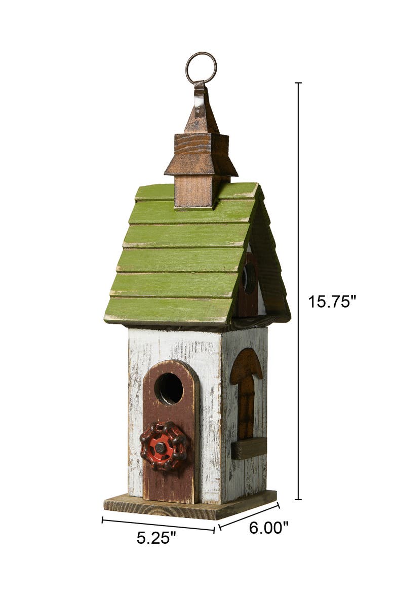 15.75"H Distressed Solid Wood Decorative Outdoor Garden Birdhouse, Alternate, color, Green