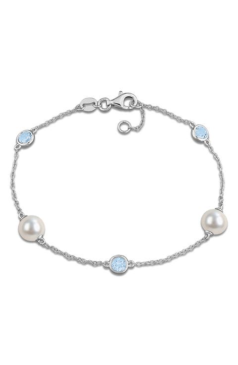 Pearl and Garnet Station Bracelet