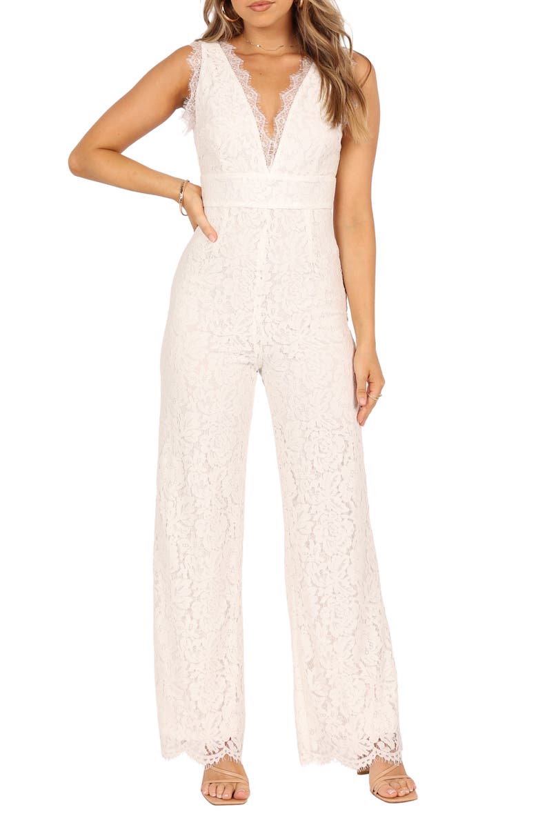 Petal & Pup Eloise Cotton Blend Lace Jumpsuit, Main, color, Ivory