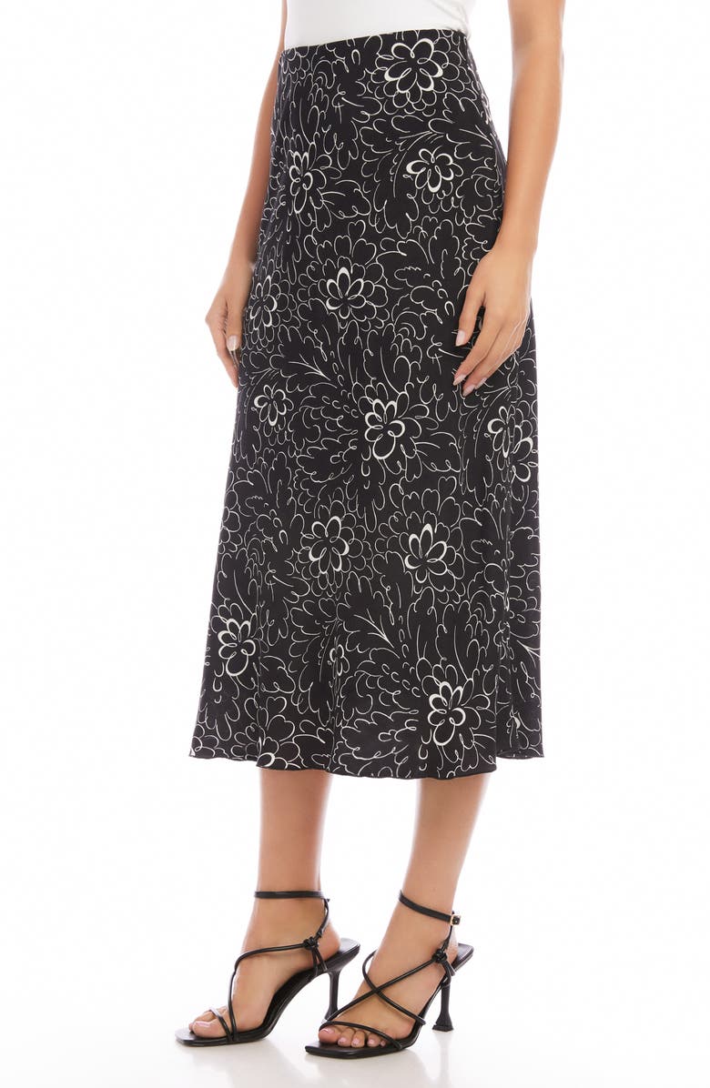 Karen Kane Scribble Floral Print Bias Cut Midi Skirt, Alternate, color, Print