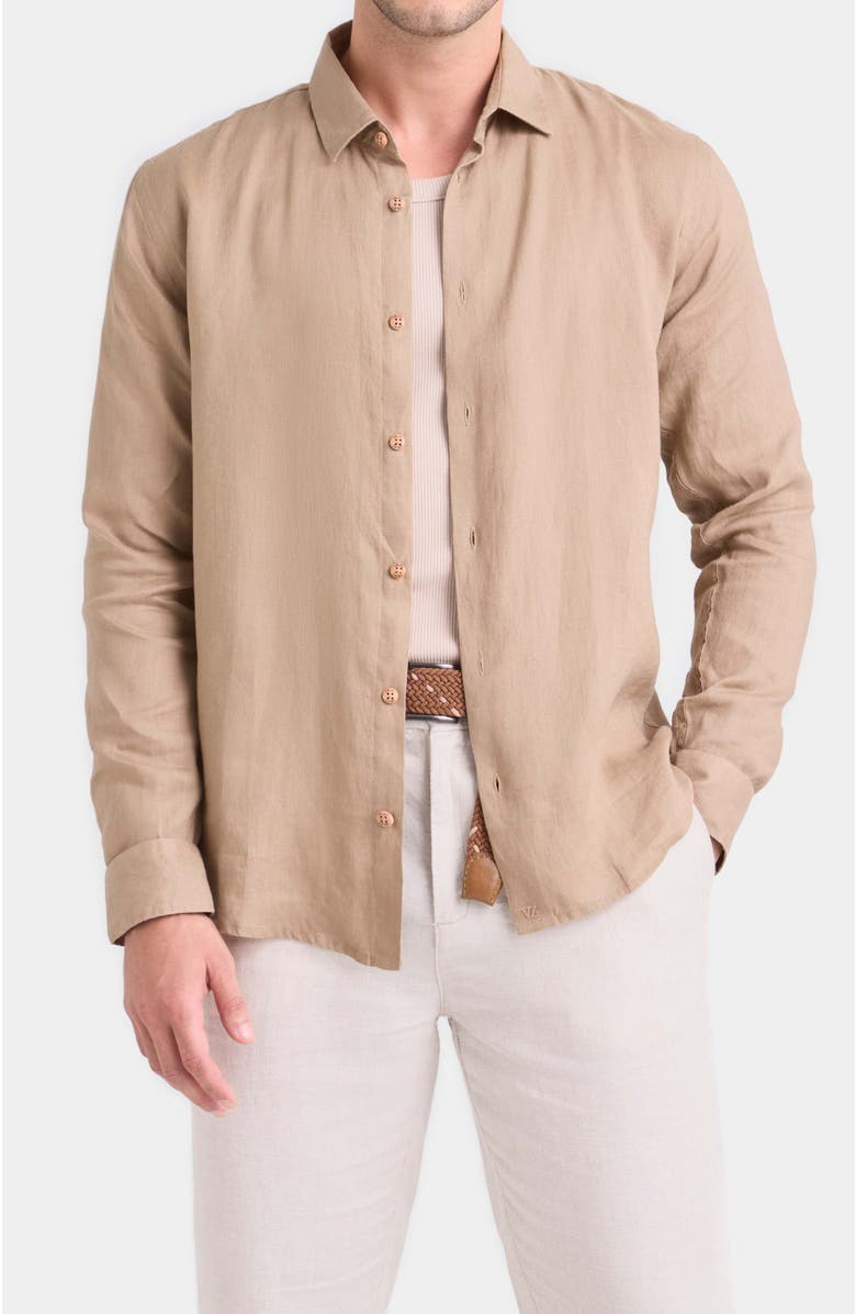 Velez Long-Sleeve Linen Shirt With Semi-Fitted Silhouette, Main, color, Brown
