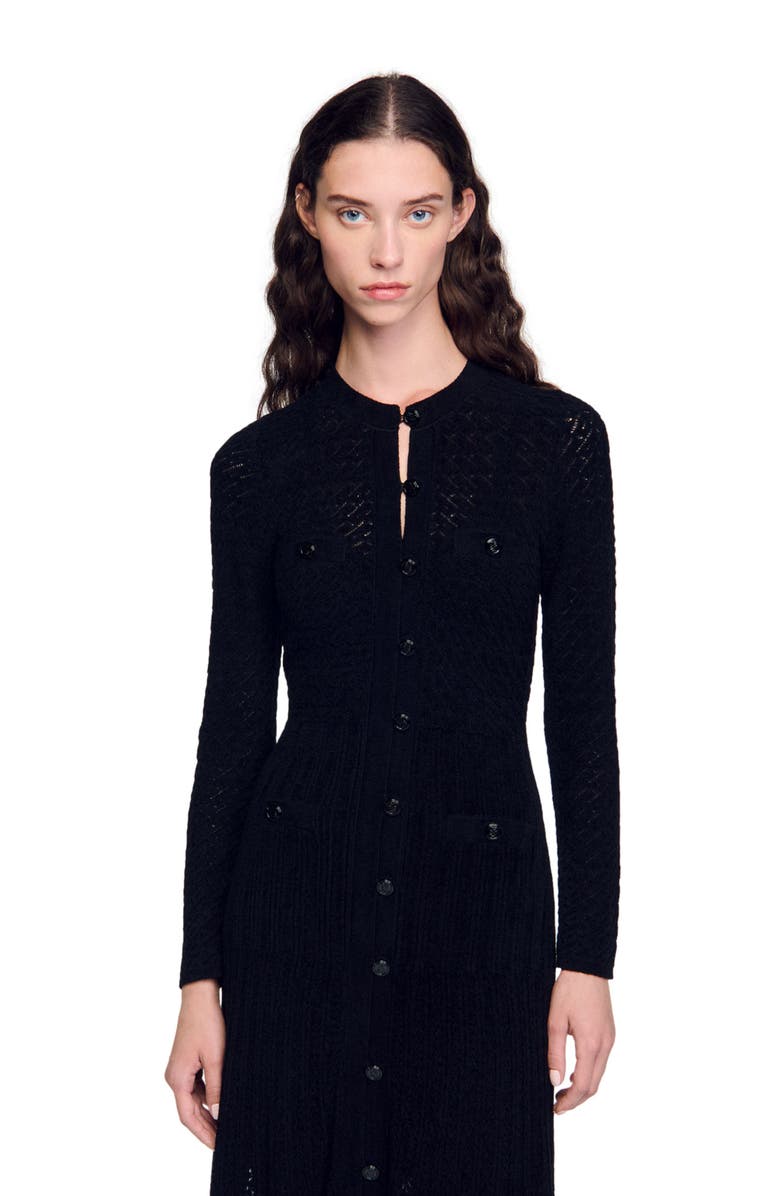 SANDRO Velvet-effect knit maxi dress, Alternate, color, 