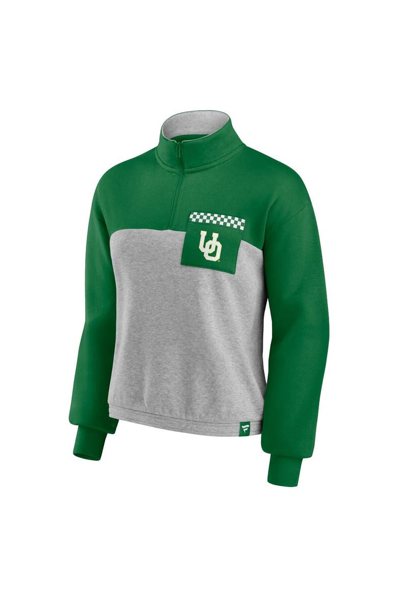 Women's Fanatics Branded Green/Heathered Gray Oregon Ducks Sideline to Sideline Colorblock Quarter-Zip Jacket, Alternate, color, Green
