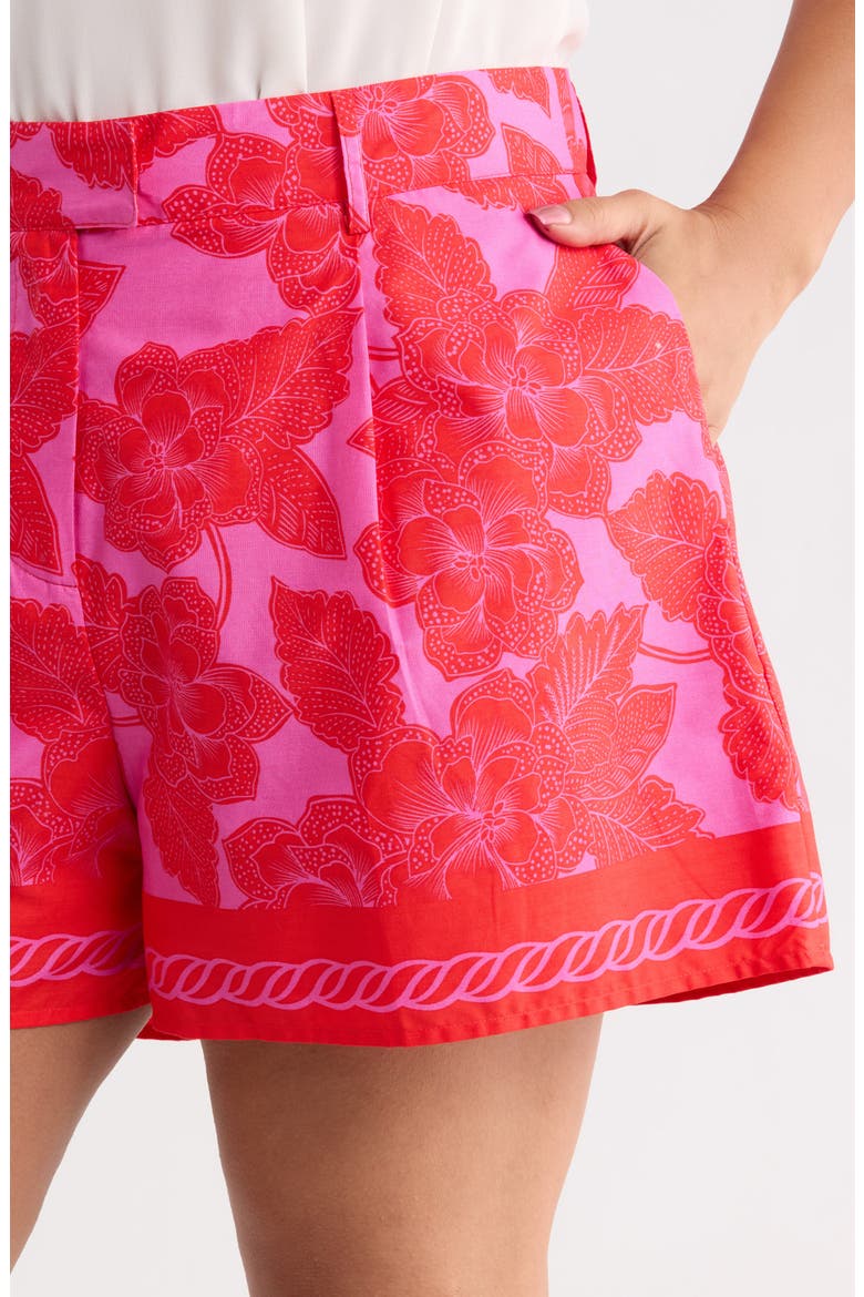 Rency Floral Arvery Pleated Shorts, Alternate, color, FUCHSIA-RED