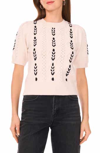 1.STATE Short Sleeve Cable Knit Sweater