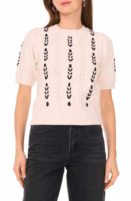 1.STATE Short Sleeve Cable Knit Sweater