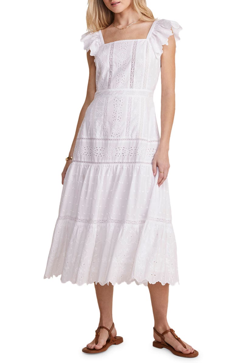 vineyard vines Eyelet Embroidered Flutter Sleeve Cotton Midi Dress, Main, color, 