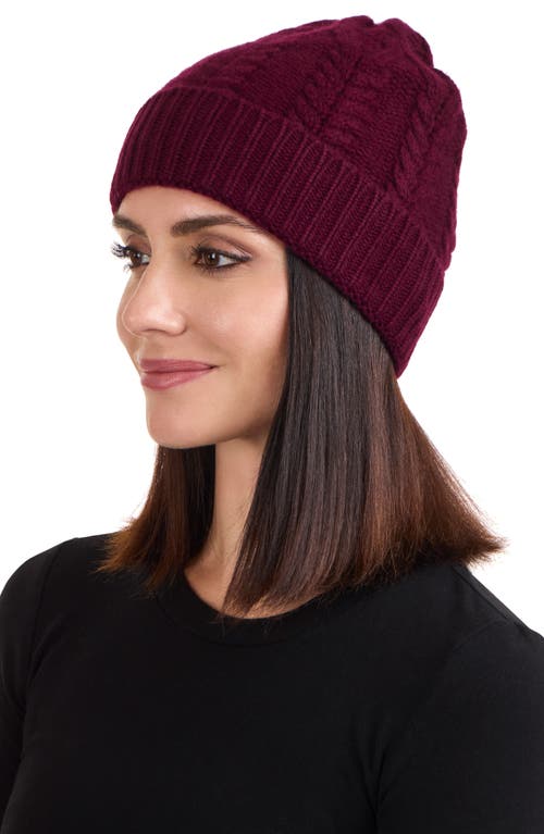 Sofia Cashmere Cable Stitched Cuffed Cashmere Beanie In Burgundy