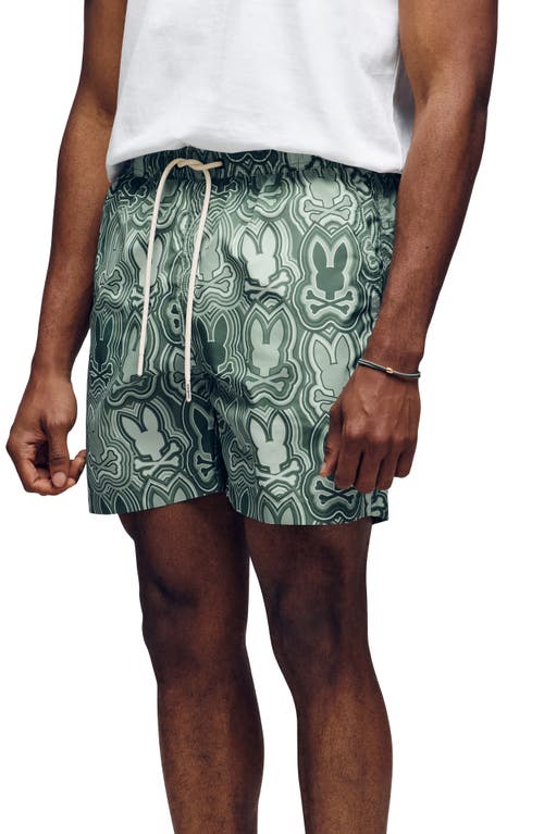 Psycho Bunny Chuck Bunny Print Swim Trunks