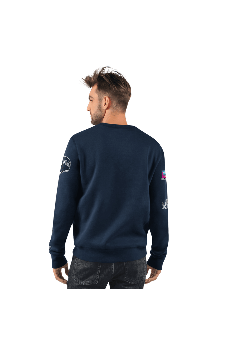 STARTER Men's Starter College Navy Seattle Seahawks Two-Time Super Bowl Champions Classic Fleece Sweatshirt, Alternate, color, College Navy