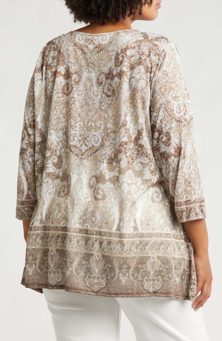 RUBY RD Filigree Stone Embellished Long Sleeve Top, Alternate, color,