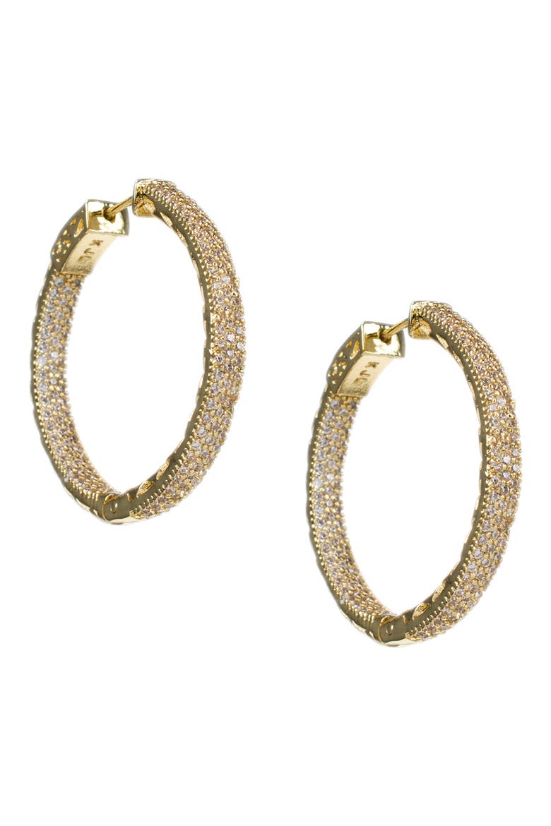 Pavé Cubic Zirconia Inside Out Hoop Earrings, Alternate, color, CLEAR-GOLD