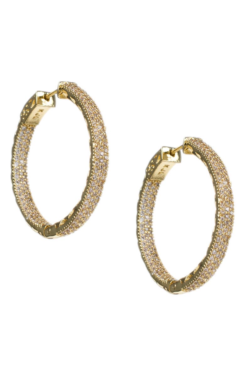 CZ by Kenneth Jay Lane Pavé Cubic Zirconia Inside Out Hoop Earrings, Main, color, Clear-Gold