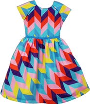 JOE-ELLA Kids' Geometric Cap Sleeve Dress