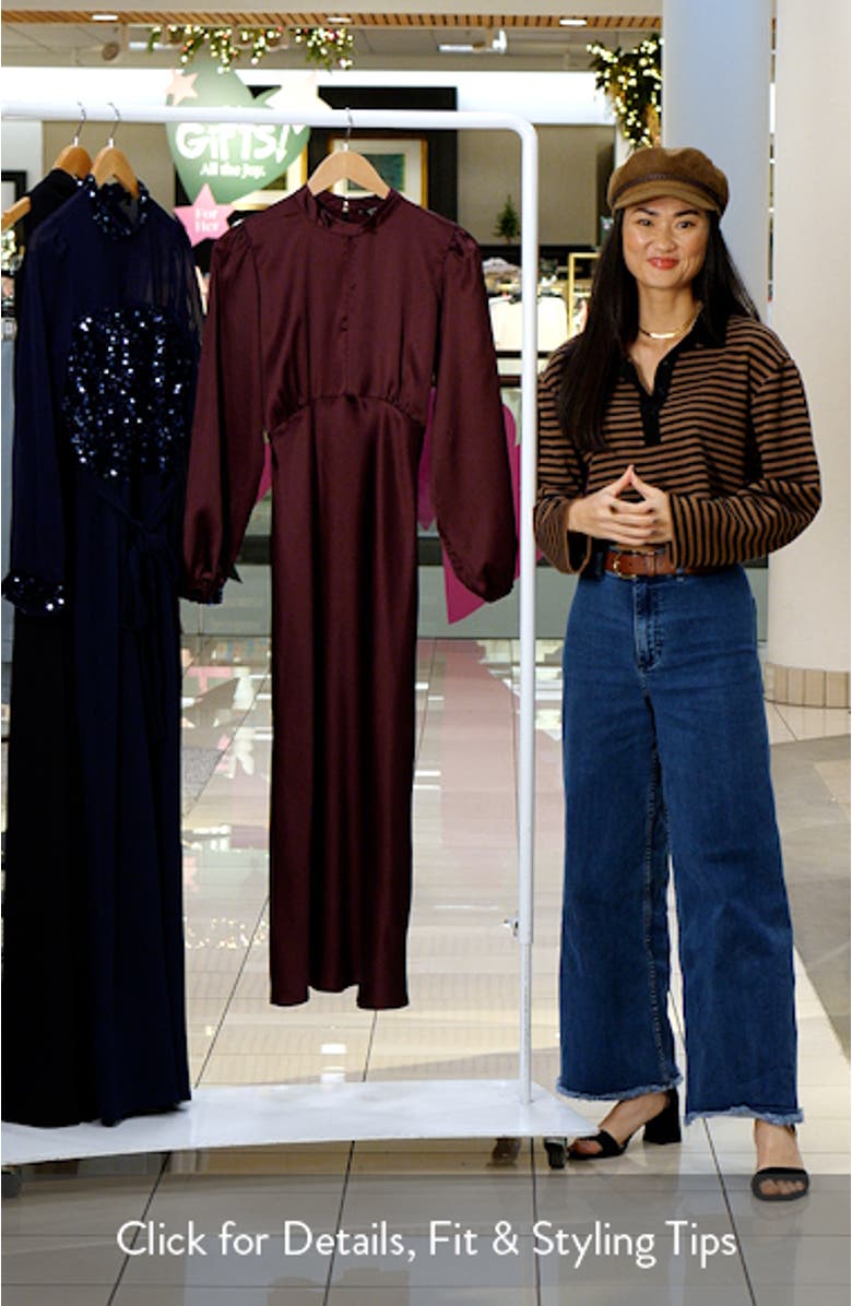 Cutout Long Sleeve Satin Midi Dress, sales video thumbnail