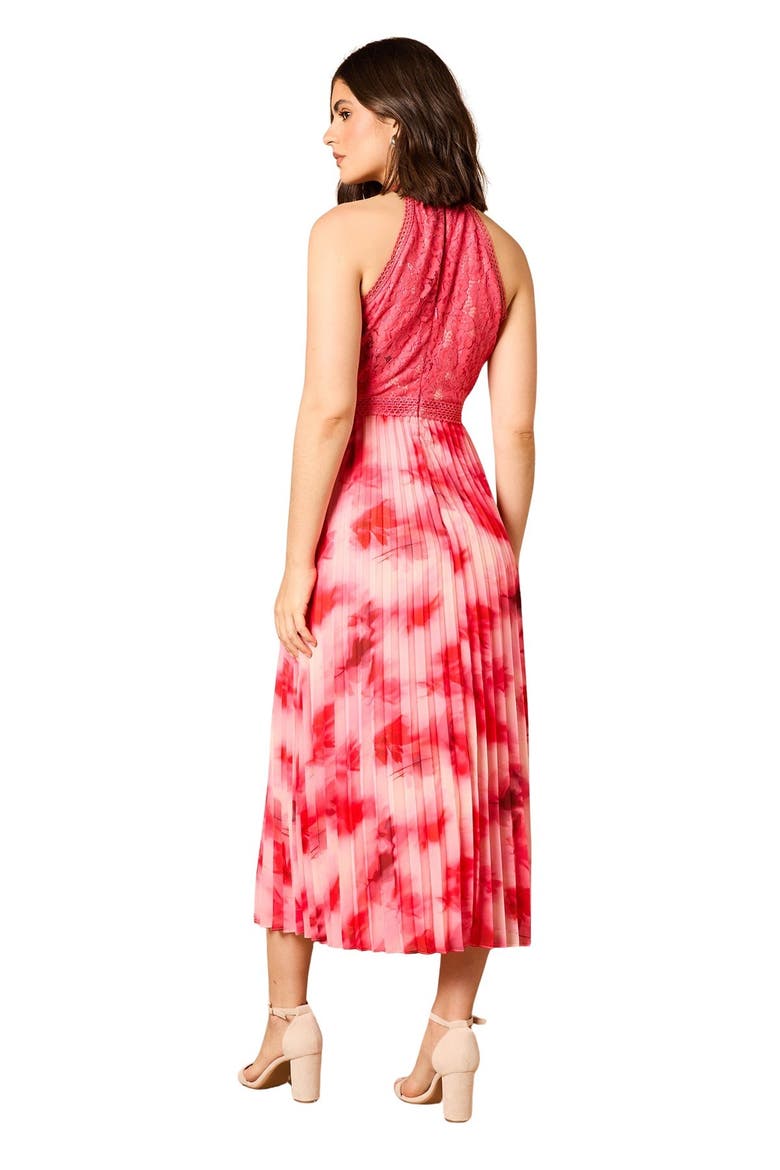 Printed Lace Mix Halterneck Midi Dress, Alternate, color, Multi