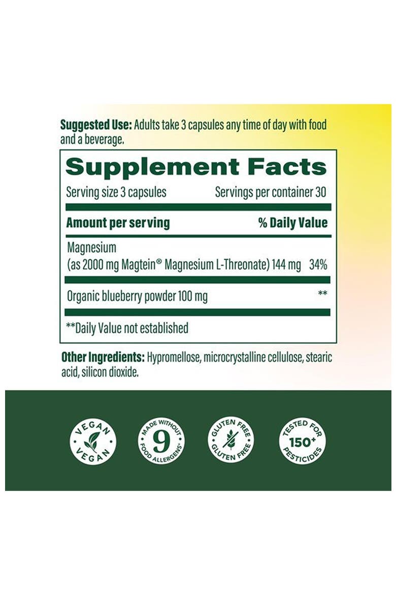 Magnesium L-Threonate, Clinically Studied Magtein, Cognitive Support, Vegan, 90 Capsules, Alternate, color, None