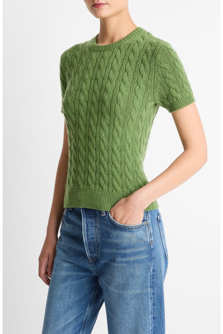 Cable Short Sleeve Sweater, Alternate, color, CLOVER