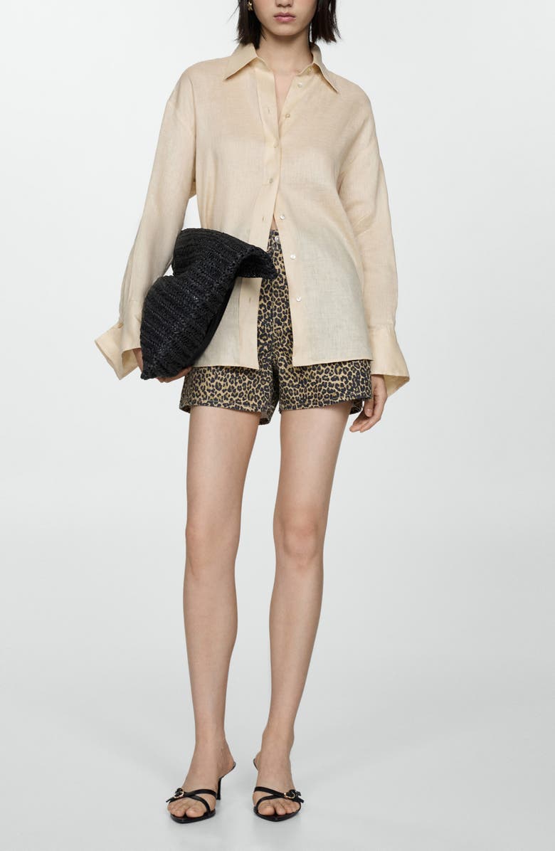 MANGO Leopard Print Denim Shorts, Alternate, color, 