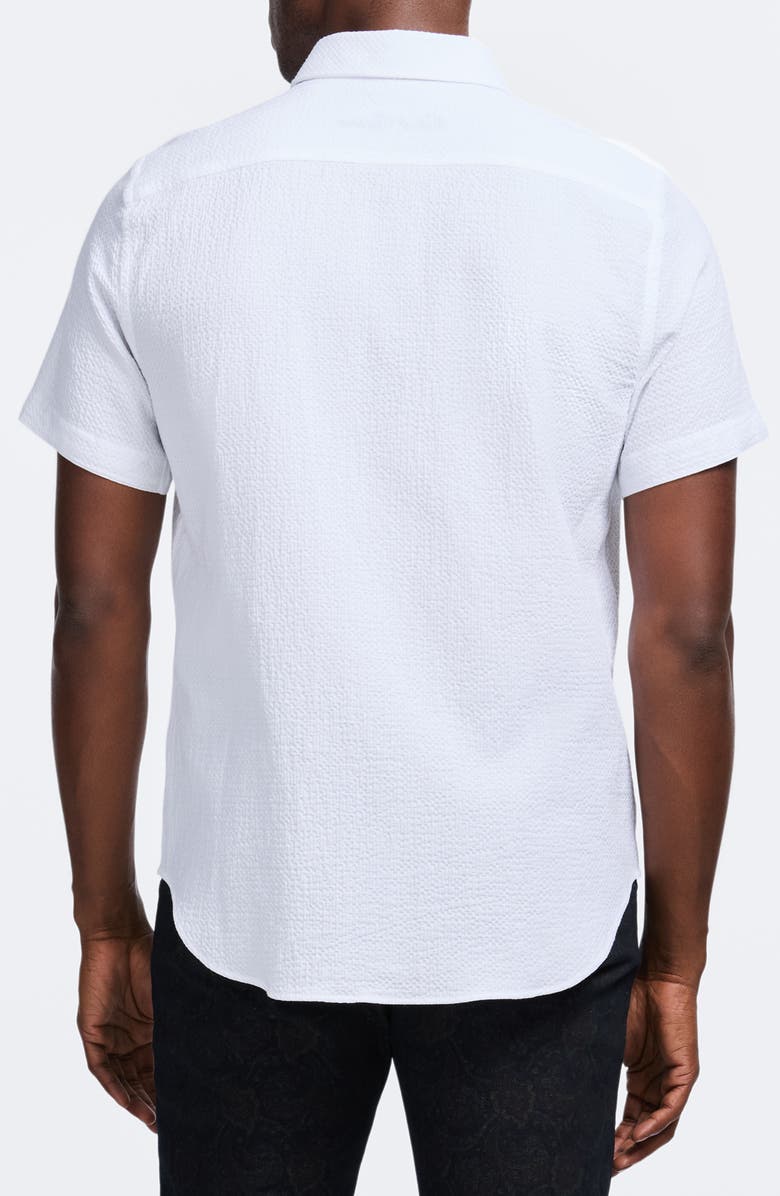 Robert Graham Reid Geo Textured Short Sleeve Cotton Button-Up Shirt, Alternate, color, White