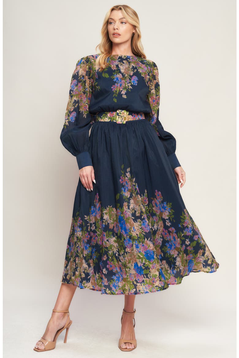 Long Sleeve Belted Midi Dress, Alternate, color, NAVY