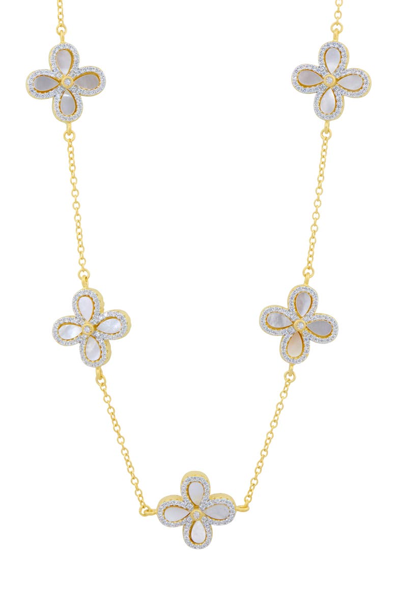 FREIDA ROTHMAN Blossoming Brilliance Mother-of-Pearl Clover Station Necklace, Main, color, 