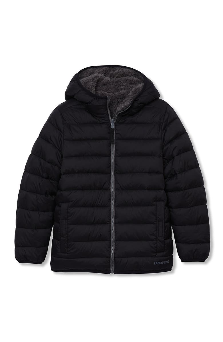 Lands' End Boys Water Resistant Reversible Hooded Jacket, Main, color, Black/Smoked Pearl