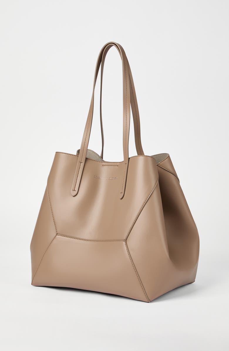 Brunello Cucinelli Calfskin BC Duo bag, Alternate, color, Hazelnut