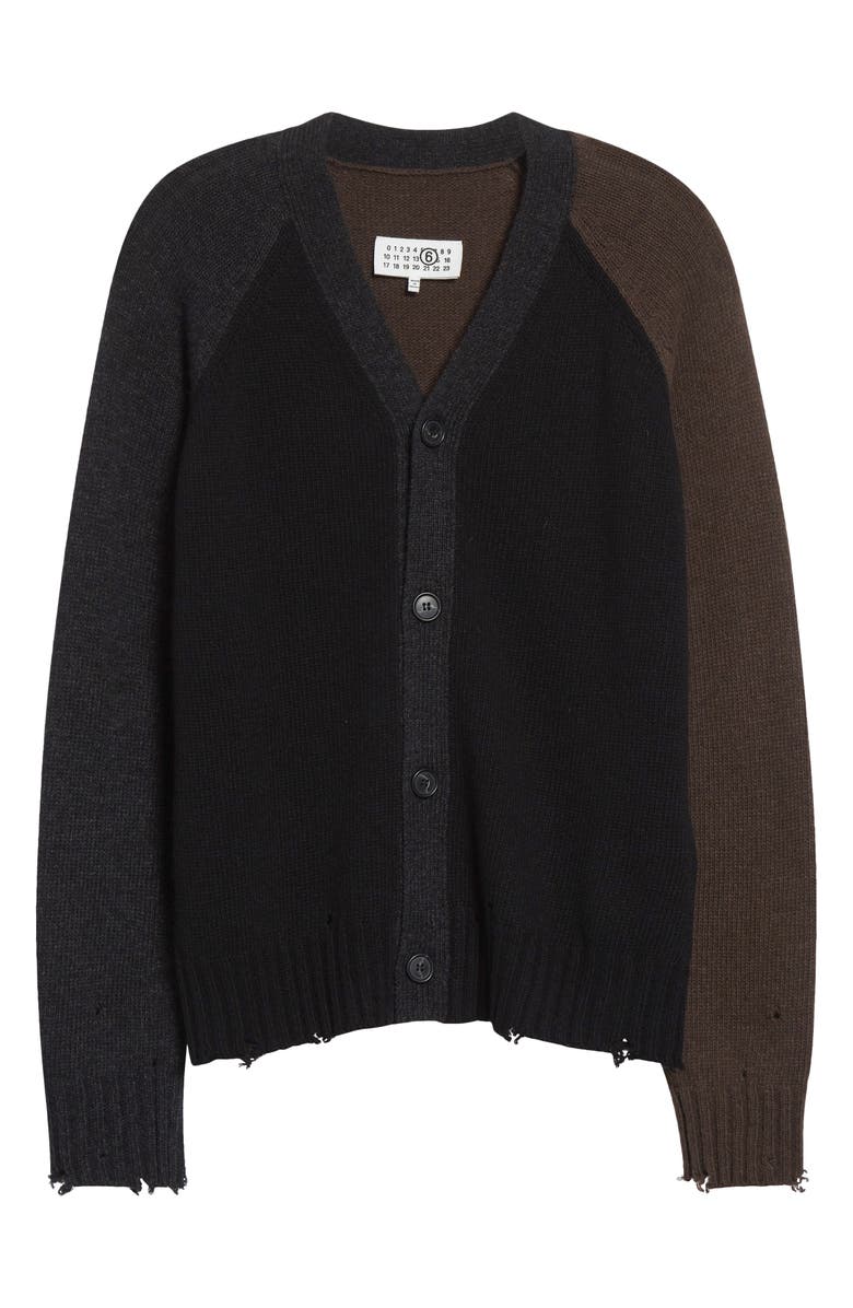 MM6 Maison Margiela Distressed Wool Blend Cardigan, Alternate, color, Color Block