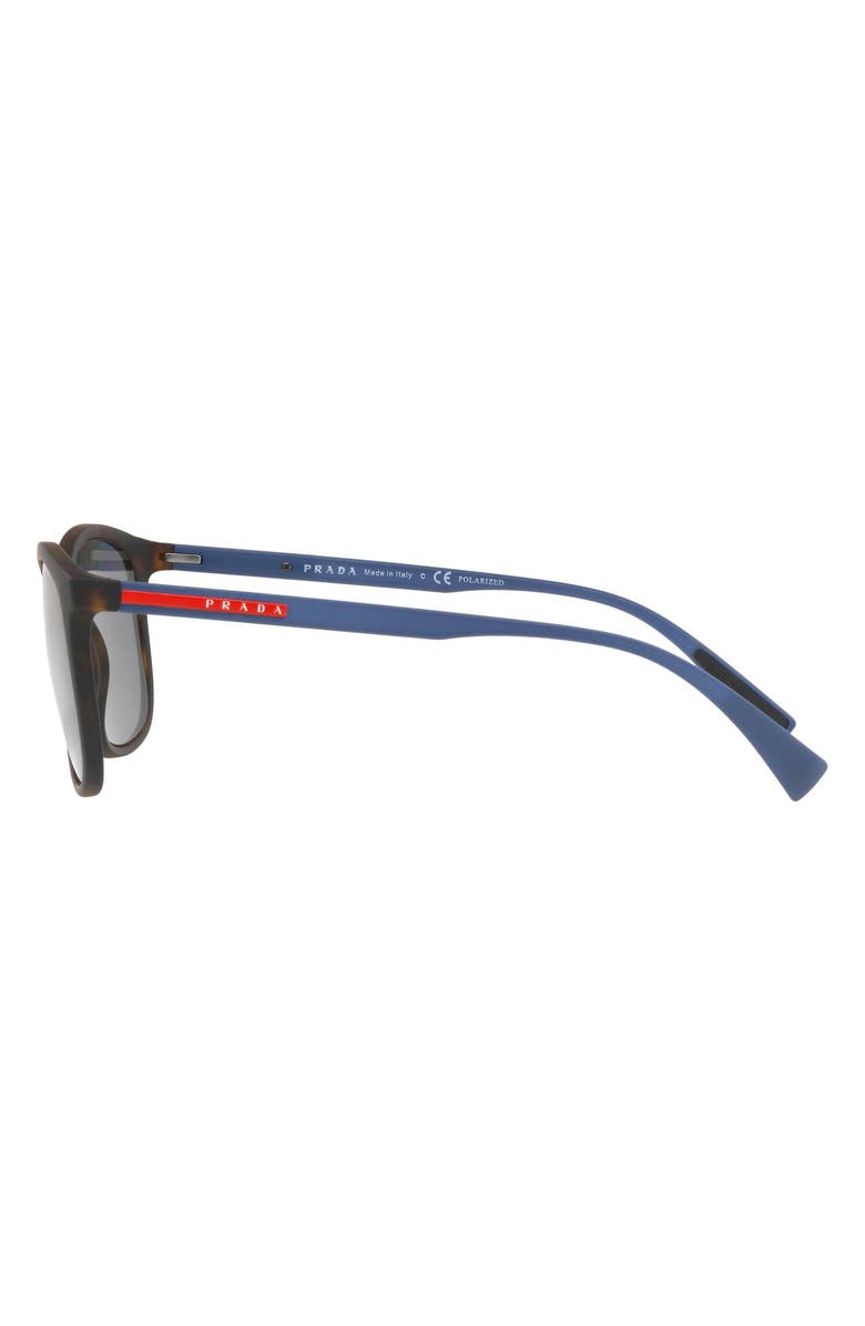 Prada Linea Rossa 56mm Polarized Rectangle Sunglasses, Alternate, color, Havana Rubber/ Grey