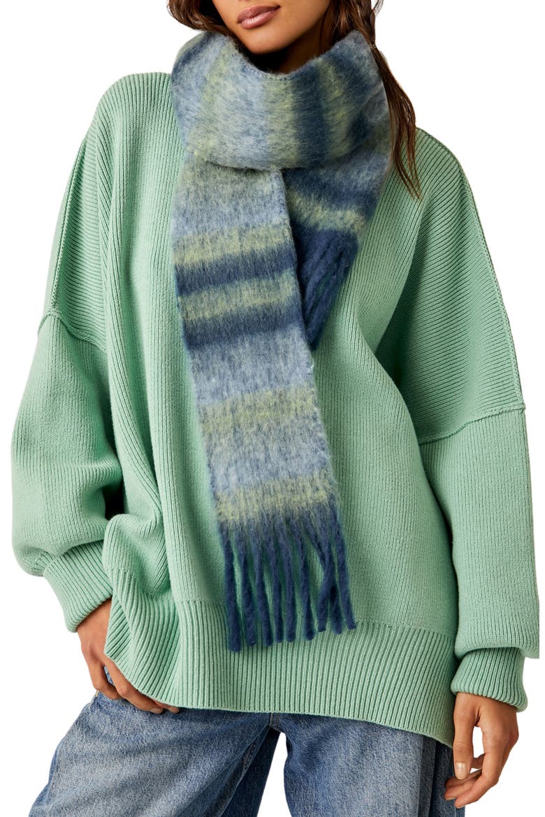Sweet Valley Stripe Fringe Scarf, Main, color, MOSS
