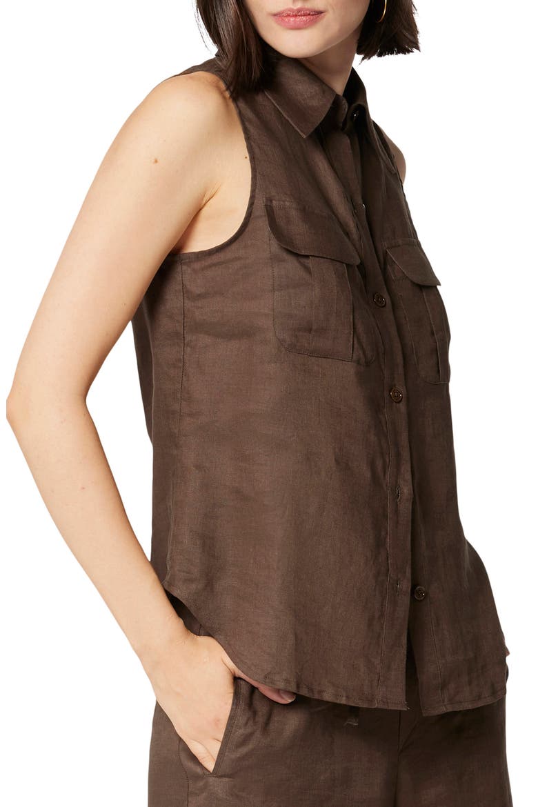 Camila Sleeveless Linen Button-Up Shirt, Alternate, color, WREN