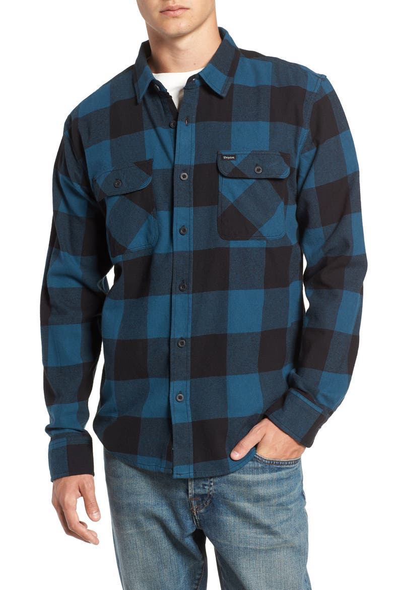 Bowery Buffalo Plaid Flannel Shirt, Main, color, BLACK/ TEAL