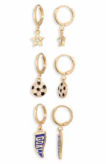 Leith Set of 3 Soccer Charm Hoop Earrings
