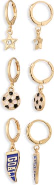 Leith Set of 3 Soccer Charm Hoop Earrings