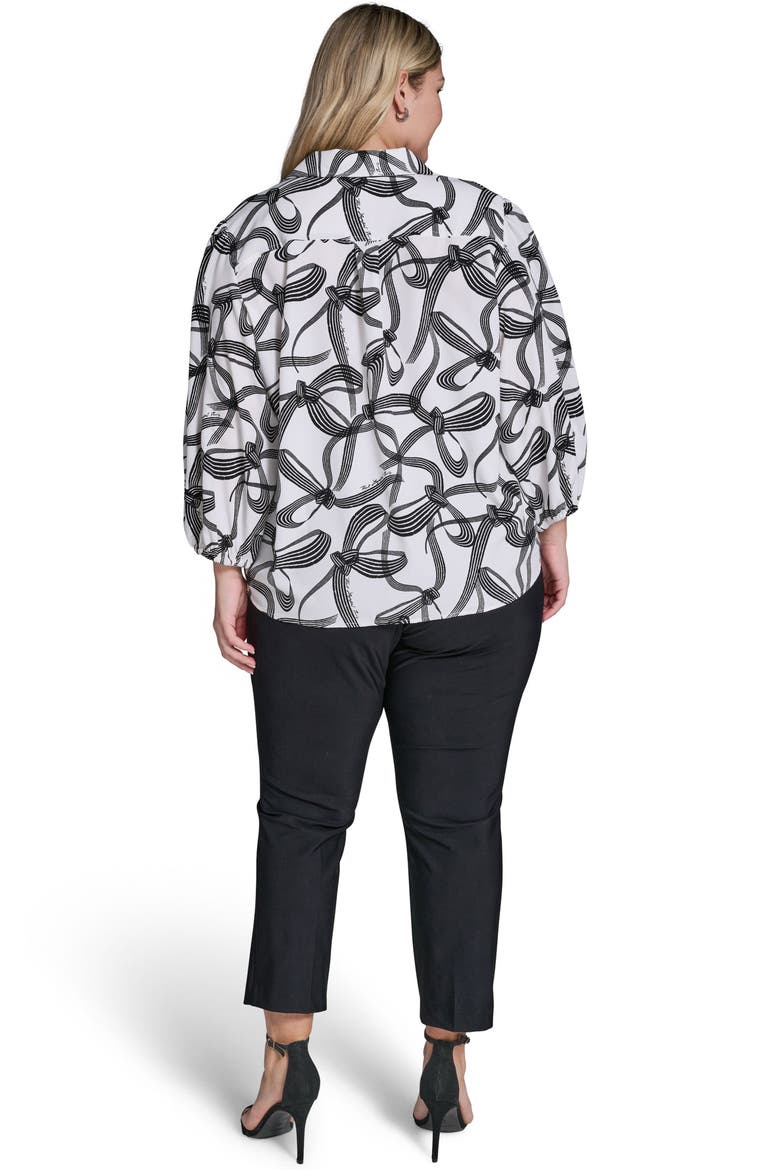 Bow Print Crepe Button-Up Shirt, Alternate, color, SOFT WHITE/ BLACK MULTI