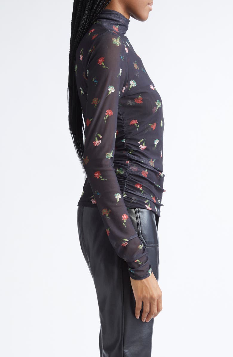 Cinq à Sept Floral Print Mesh Mock Neck Shirt, Alternate, color, Black Multi
