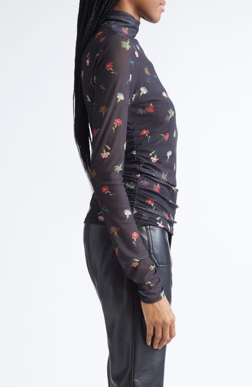Cinq À Sept Floral Print Mesh Mock Neck Shirt In Multi