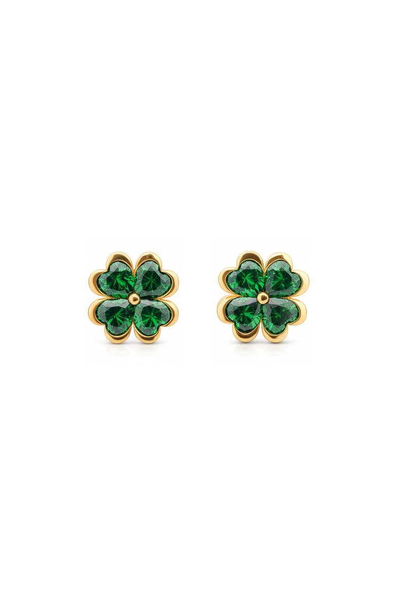 Peridot Clover Pave Stud Earrings, Main, color, Green