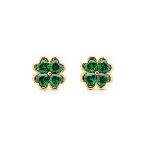 Peridot Clover Pave Stud Earrings